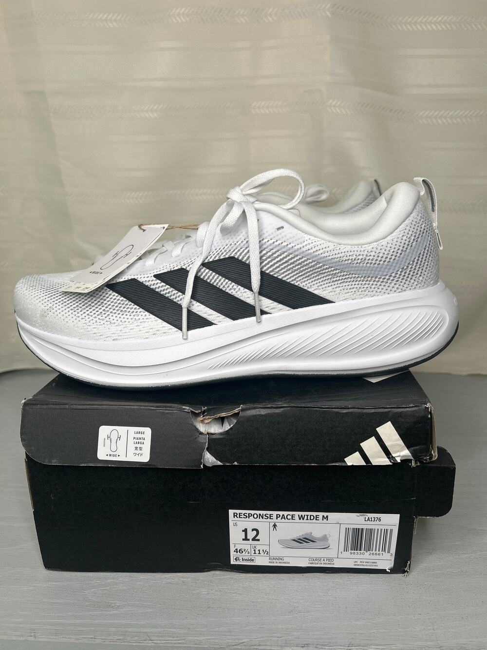 Adidas Response Pace Running Shoes White Black Mens Size 12 Wide